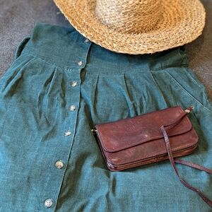 V Neck Green Vintage Corduroy Dress Pockets Cottagecore Academic Y2K 80s 90s